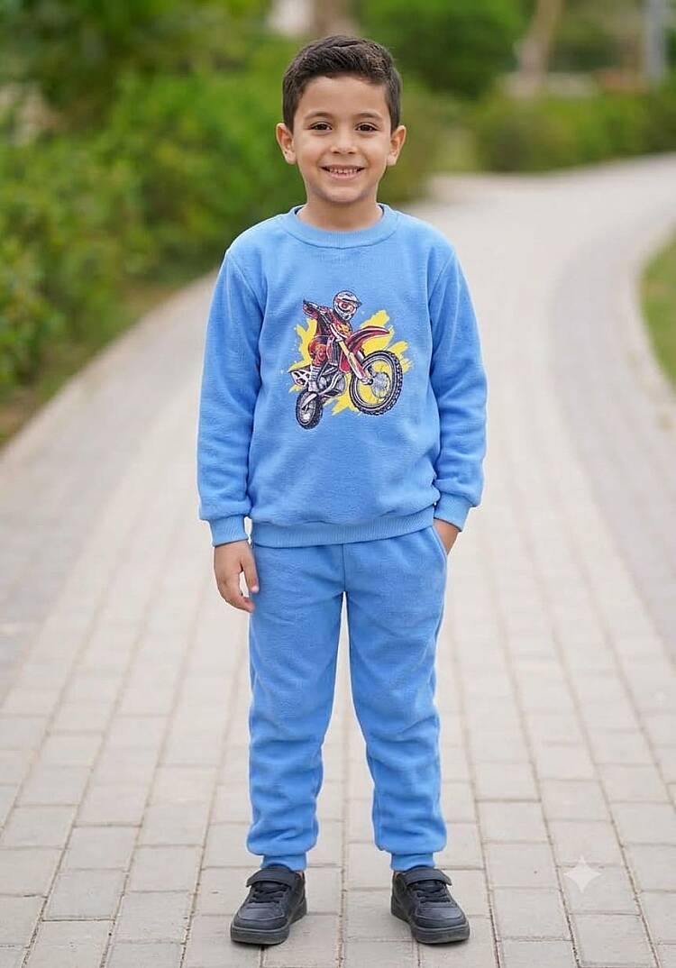 ERKEK ÇOCUK MOTOSİKLET BASKILI MAVİ EŞOFMAN TAKIMI - 1